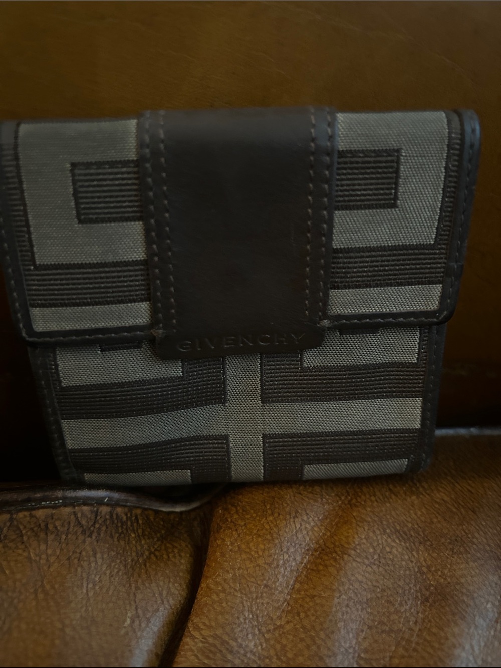 Givenchy Brown and Tan Women’s Canvas Card Holder with Leather Trim